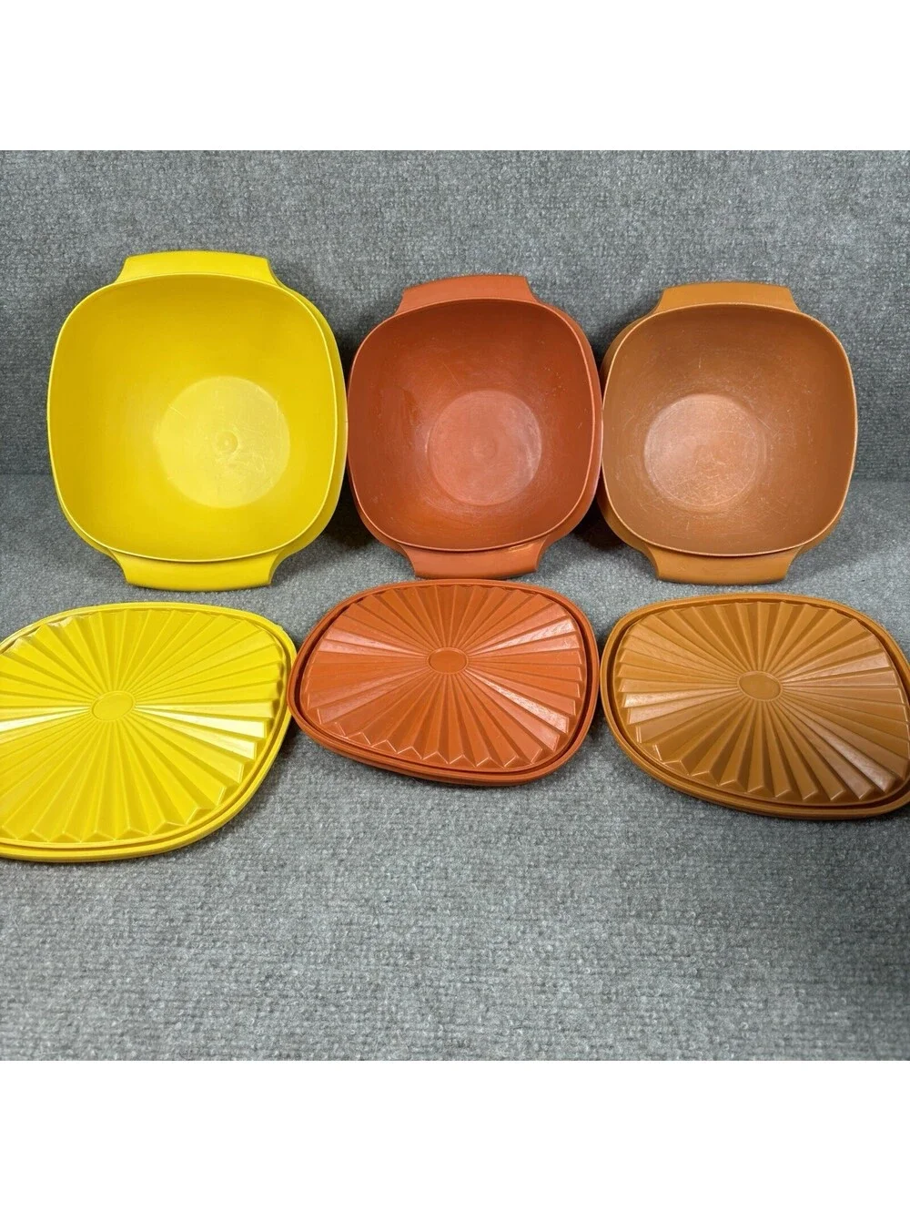 Vintage Tupperware 10 Servalier Bowls 886, 836, 838, w/Lids Orange & Yellow